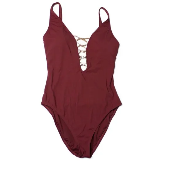 🆕 Bleu Rod Beattie Kore Lace Up One Piece Swimsuit 8 Chipotle Brown - Picture 3 of 6